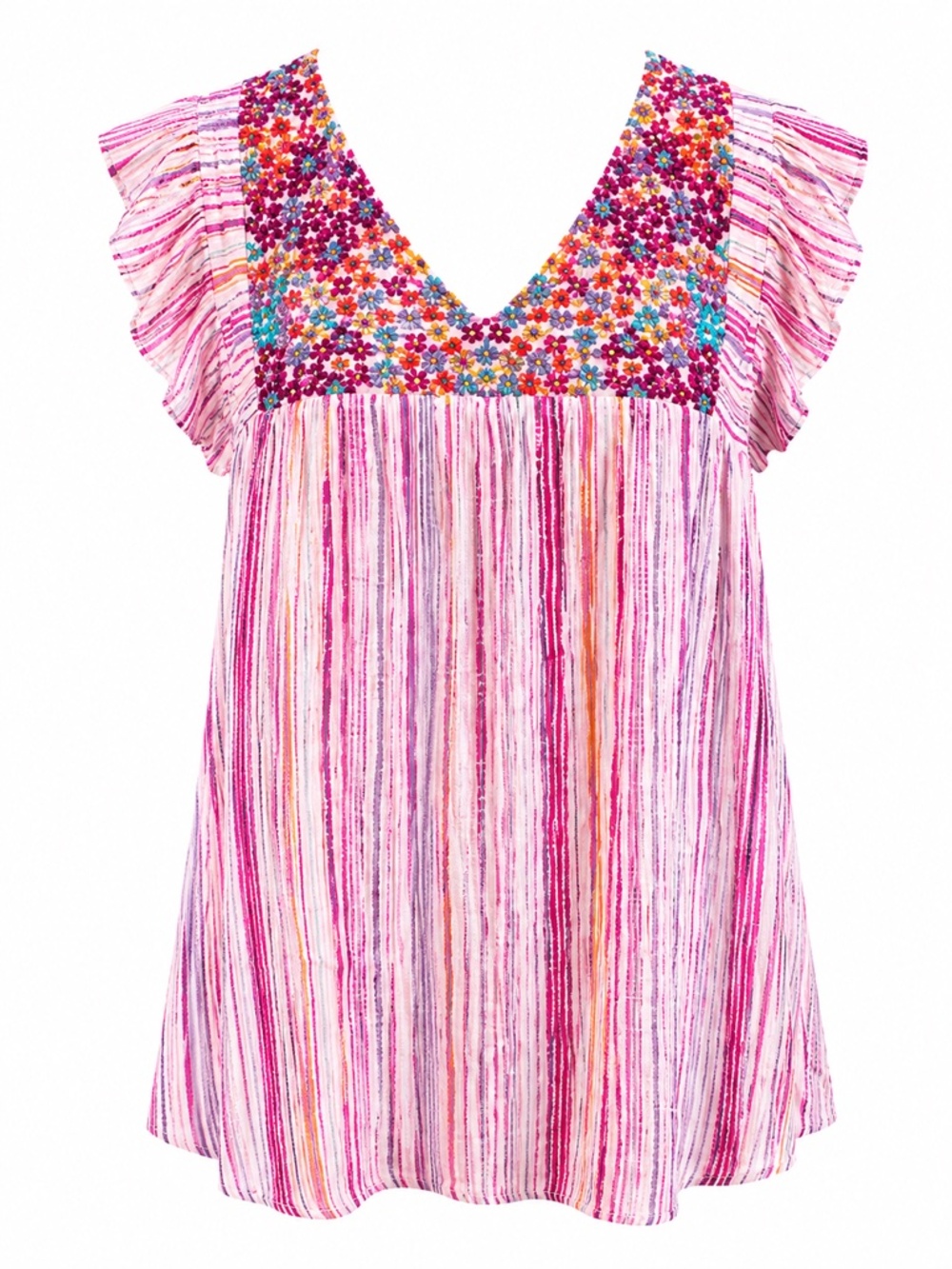Savanna Jane Floral Embroidered Flutter Sleeve Boho Top M